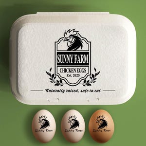 Stempel eierdoos op maat, gepersonaliseerde stempel kippeneierdoos om eieren cadeau te doen boerderijstempel, accessoire boerenhok, grote rubberen stempel