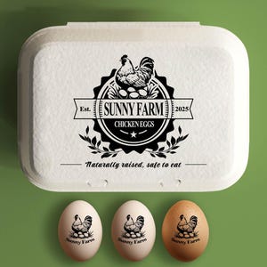 Eierdoos stempel gepersonaliseerde aangepaste eierdozen etiketten, hobby kip boerderij cadeau, verse eieren kippenhok cadeau naam boer rubber stempel