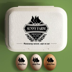 Aangepaste eierdoos stempel gepersonaliseerde kippeneierdozen boerderij cadeau, verse eieren boerderij naamlogo, achtertuin eierboer grote rubberen stempel