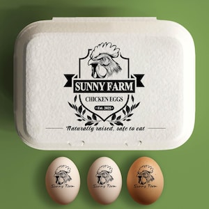Aangepaste eierdoos stempel kippeneierdozen, boerderij decor cadeau, verse eieren boerderij naamlogo, gepersonaliseerde eierdozen boerenhok cadeau