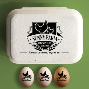 Stempel eierdoos gepersonaliseerde etiketten kippeneieren, aangepaste boerderij cadeau kippenhok, hand verzamelde kip kwartel verse eieren, naam boerderij
