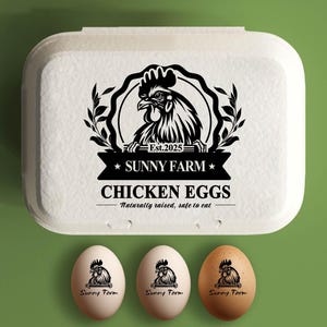 Eierdoosstempel Gepersonaliseerde kippeneierdoosstempel om eieren cadeau te doen, aangepaste boerderijstempel, accessoire boerenhok, grote rubberen stempeltags