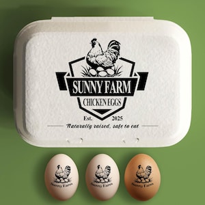 Stempel verse eieren, stempel eierdoos aangepaste boerderijstempel, grote rubberen stempel kippenei, stempel boerderij, gepersonaliseerde kip minnaar cadeau