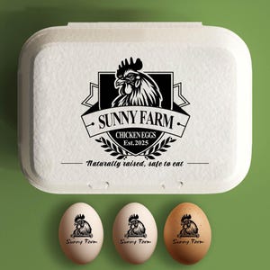 Gepersonaliseerde eierdoos stempel kippeneierdozen stamper, boerderij cadeau, verse eieren boerderij naamlogo, aangepaste eierdoos etiketten boer cadeau