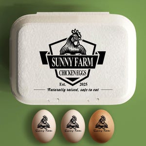 Eierdoos stempel gepersonaliseerde kippeneierdozen stempel aangepaste boerderij cadeau, verse eieren boerderij naamlogo, achtertuin boer grote rubberen stempel