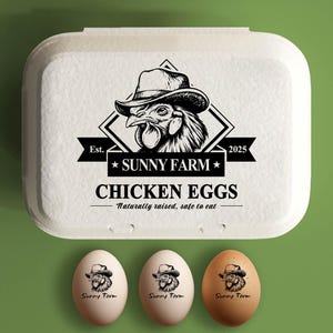 Aangepaste eierdoos stempel gepersonaliseerde kippeneierdozen boerderij cadeau, verse eieren boerderij naamlogo, achtertuin eierboer grote rubberen stempel