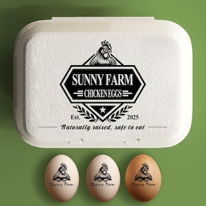 Aangepaste eierdoos stempel kippeneierdozen, boerderij decor cadeau, verse eieren boerderij naamlogo, gepersonaliseerde eierdozen boerenhok cadeau