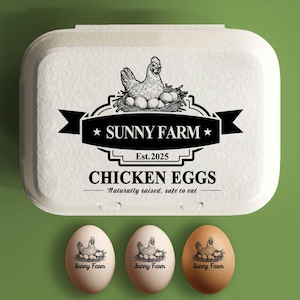 Stempel verse eieren, stempel eierdoos aangepaste boerderijstempel, grote rubberen stempel kippenei, stempel boerderij, gepersonaliseerde kip minnaar cadeau