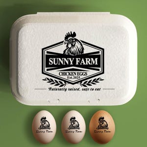 Eierdoos stempel gepersonaliseerde kippeneierdozen, verse eieren boer cadeau, aangepaste eierdozen, achtertuin boer kippenhok, handgeplukte verse eieren