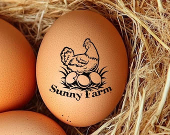 Individueller Eierstempel, Huhn Design, Frische Eier vom Bauernhof, Motivstempel