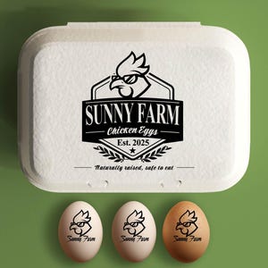 Egg Carton Stamp Custom Egg Carton Label Farm Stamp, Large Chicken Egg Packaging Rubber Stamp, Farmer Name Hen In Wreath, Chicken Lover Gift