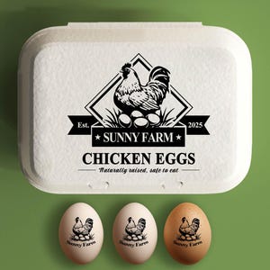 Eierdoos stempel gepersonaliseerde aangepaste eierdozen etiketten, hobby kip boerderij cadeau, verse eieren kippenhok cadeau naam boer rubber stempel