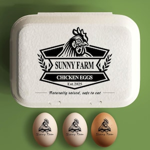 Eierdoos stempel gepersonaliseerde kippeneierdozen, verse eieren boer cadeau, aangepaste eierdozen, achtertuin boer kippenhok, handgeplukte verse eieren