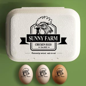 Eierdoos stempel aangepaste kippeneierdozen, boerderij decor cadeau, verse eieren boerderij naamlogo, gepersonaliseerde eierdozen boerenhok cadeau