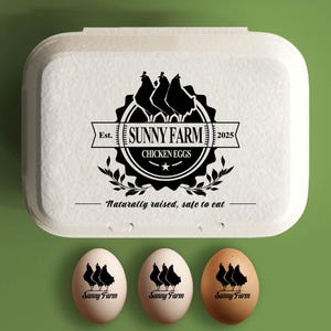 Stempel eierdoos gepersonaliseerd kippencadeau, aangepaste eierdozen, uniek idee achtertuin boerenhok, met de hand verzamelde verse eieren, logo boerderij