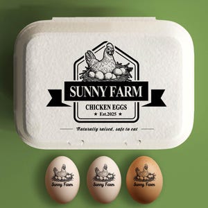 Eierdoos stempel aangepaste kippeneierdozen gepersonaliseerd, boerderij cadeau, hand verzamelde kip verse eieren, boerderij kippenhok naam logo cadeau idee boer