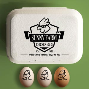 Eierdoos stempel aangepaste eierdozen, gepersonaliseerd eierdoosetiket, kippenhok cadeau, bloemen eierdoos, cadeau achtertuin boer met boerderijnaam