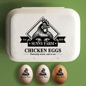 Eierdoos stempel aangepaste kippeneierdozen, boerderij decor cadeau, verse eieren boerderij naamlogo, gepersonaliseerde eierdozen boerenhok cadeau