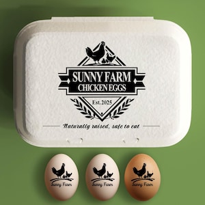 Aangepaste eierdoos stempel kippeneierdozen boerderijstempel, eierdoos grote rubberen stempel, gepersonaliseerde eierdoos boer naam kippenhok cadeau
