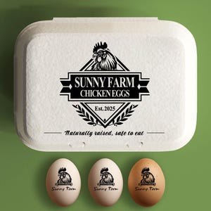 Eierdoosstempel Gepersonaliseerde kippeneierdoosstempel om eieren cadeau te doen, aangepaste boerderijstempel, accessoire boerenhok, grote rubberen stempeltags