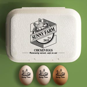 Egg Carton Stamp Custom Egg Carton Label Farm Stamp, Large Chicken Egg Packaging Rubber Stamp, Farmer Name Hen In Wreath, Chicken Lover Gift