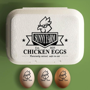 Stempel eierdoos grappige eierdozen, gepersonaliseerd eierdoosetiket aangepaste rubberstempel, kip cadeau, kip boer kip moeder cadeau echtgenoot