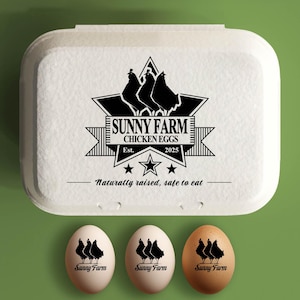Eierdoos stempel gepersonaliseerde kippeneierdozen stempel aangepaste boerderij cadeau, verse eieren boerderij naamlogo, achtertuin boer grote rubberen stempel