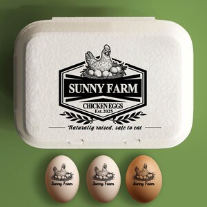 Aangepaste eierdoos stempel kippeneierdozen stempel, boerderij decor cadeau, verse eieren boerderij naamlogo, gepersonaliseerde eierdozen boer cadeau