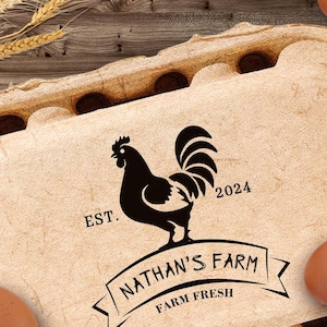 Aangepaste eierdoos stempel kippeneierdozen, boerderij decor cadeau, verse eieren boerderij naamlogo, gepersonaliseerde eierdozen boerenhok cadeau
