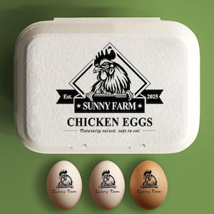 Aangepaste eierdoos stempel kippeneierdozen stempel, boerderij decor cadeau, hand verzamelde kip verse eieren, boerderijnaamlogo, gepersonaliseerde doos