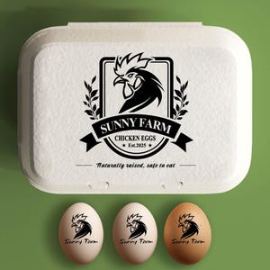 Sello de cartón de huevos Cartones de huevos de gallina personalizados, sello de granja de pollos, accesorio de gallinero, regalo de gallina de roble, sello de goma de cartón de huevos frescos grande