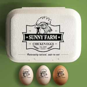 Aangepaste eierdoos stempel kippeneierdozen stempel, boerderij decor cadeau, verse eieren boerderij naamlogo, gepersonaliseerde eierdozen boer cadeau
