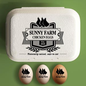 Stempel eierdoos op maat, gepersonaliseerde stempel kippeneierdoos om eieren cadeau te doen boerderijstempel, accessoire boerenhok, grote rubberen stempel