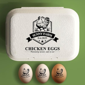 Stempel eierdoos Gepersonaliseerde eierdozen, kippenhok cadeau, aangepaste eierdozen, uniek boerencadeau, verse eieren stamper, logo boerderij