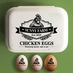 Aangepaste eierdoos stempel kippeneierdozen stempel, boerderij decor cadeau, verse eieren boerderij naamlogo, gepersonaliseerde eierdozen boer cadeau