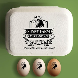 Stempel eierdoos gepersonaliseerd kippencadeau, aangepaste eierdozen, uniek idee achtertuin boerenhok, met de hand verzamelde verse eieren, logo boerderij