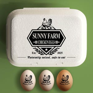 Stempel eierdoos gepersonaliseerde etiketten kippeneieren, aangepaste boerderij cadeau kippenhok, hand verzamelde kip kwartel verse eieren, naam boerderij