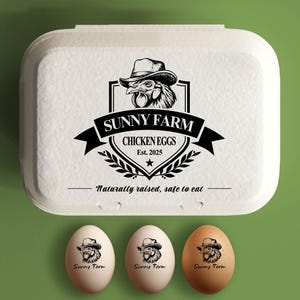 Aangepaste eierdoos stempel kippeneierdozen, boerderij decor cadeau, verse eieren boerderij naamlogo, gepersonaliseerde eierdozen boerenhok cadeau
