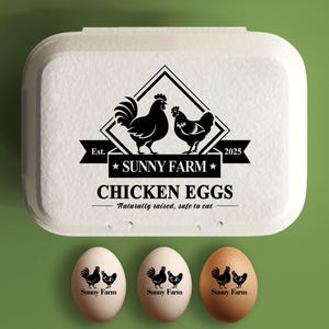 Stempel eierdoos gepersonaliseerd kippencadeau, aangepaste eierdozen, uniek idee achtertuin boerenhok, met de hand verzamelde verse eieren, logo boerderij