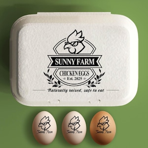 Egg Carton Stamp Custom Egg Carton Label Farm Stamp, Large Chicken Egg Packaging Rubber Stamp, Farmer Name Hen In Wreath, Chicken Lover Gift