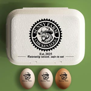 Egg Carton Stamp Custom Egg Carton Label Farm Stamp, Large Chicken Egg Packaging Rubber Stamp, Farmer Name Hen In Wreath, Chicken Lover Gift