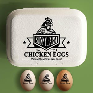 Aangepaste eierdoos stempel gepersonaliseerde kippeneierdozen boerderij cadeau, verse eieren boerderij naamlogo, achtertuin eierboer grote rubberen stempel