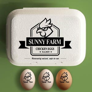 Eierdoos stempel gepersonaliseerde kippeneierdozen stempel aangepaste boerderij cadeau, verse eieren boerderij naamlogo, achtertuin boer grote rubberen stempel