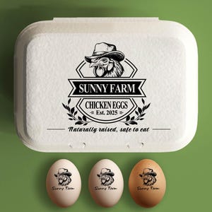 Egg Carton Stamp Custom Egg Carton Label Farm Stamp, Large Chicken Egg Packaging Rubber Stamp, Farmer Name Hen In Wreath, Chicken Lover Gift