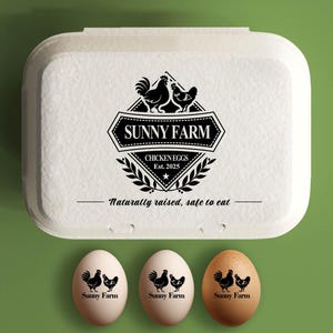 Aangepaste eierdoos stempel kippeneierdozen stempel, boerderij decor cadeau, hand verzamelde kip verse eieren, boerderijnaamlogo, gepersonaliseerde doos