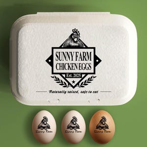 Stempel eierdoos gepersonaliseerd kippencadeau, aangepaste eierdozen, uniek idee achtertuin boerenhok, met de hand verzamelde verse eieren, logo boerderij