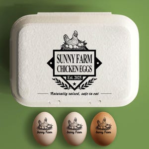 Eierdoosstempel Gepersonaliseerde kippeneierdoosstempel om eieren cadeau te doen, aangepaste boerderijstempel, accessoire boerenhok, grote rubberen stempeltags