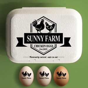 Eierdoos stempel gepersonaliseerde aangepaste eierdozen etiketten, hobby kip boerderij cadeau, verse eieren kippenhok cadeau naam boer rubber stempel