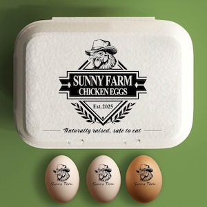 Eierdoos stempel aangepaste kippeneierdozen, boerderij decor cadeau, verse eieren boerderij naamlogo, gepersonaliseerde eierdozen boerenhok cadeau