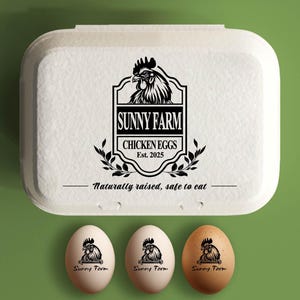 Stempel eierdoos gepersonaliseerde etiketten kippeneieren, aangepaste boerderij cadeau kippenhok, hand verzamelde kip kwartel verse eieren, naam boerderij